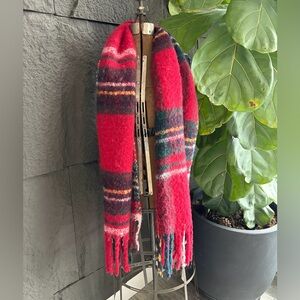 Hollister Red Plaid Fringe Scarf